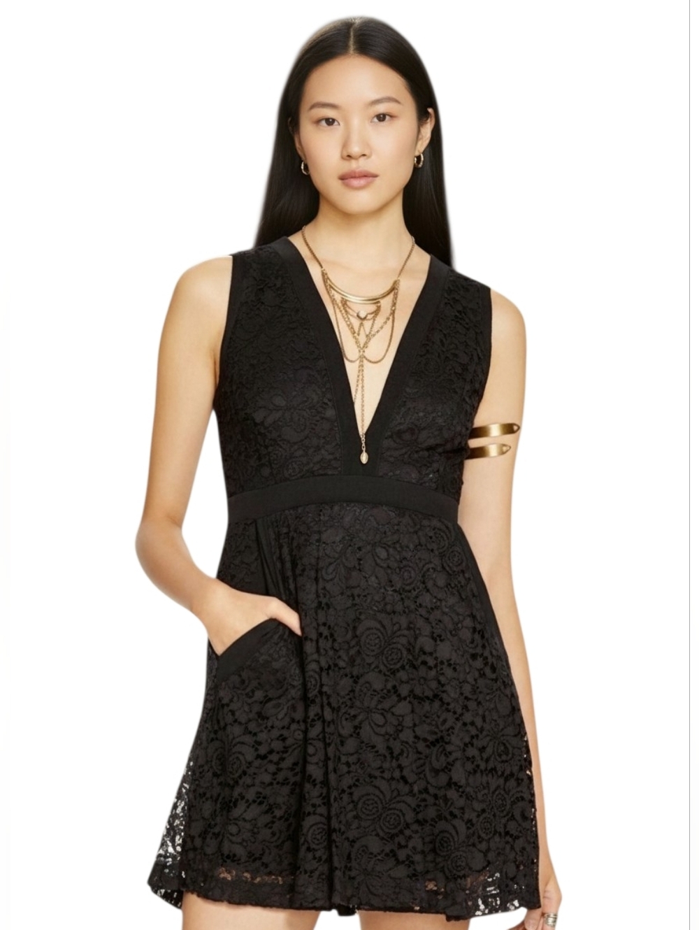 Free People Lovely In Lace Mini Dress Fit Flare Cutout Black S